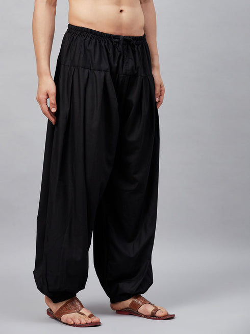 Men's Black Cotton Silk Blend Pyjama